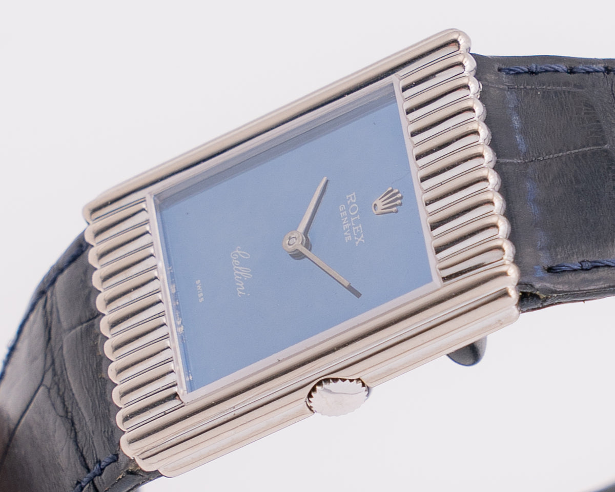 Rolex Cellini 4016 Blue Mirror Dial Unique Rib-finished case