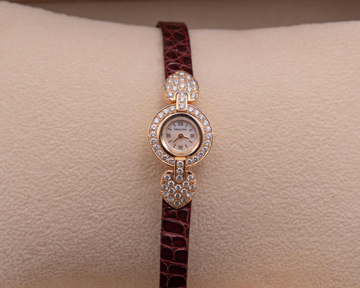 Audemars Piguet Quartz Ladies Diamonds 67118or/z/0009/01 Brown Leather strap