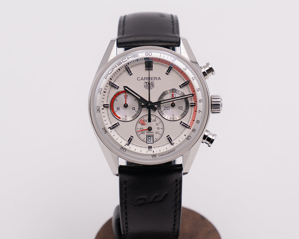 Tag Heuer Carrera Chronosprint X Porsche 42mm CBS2011.FC6529 White Dial Red Accents Black Strap
