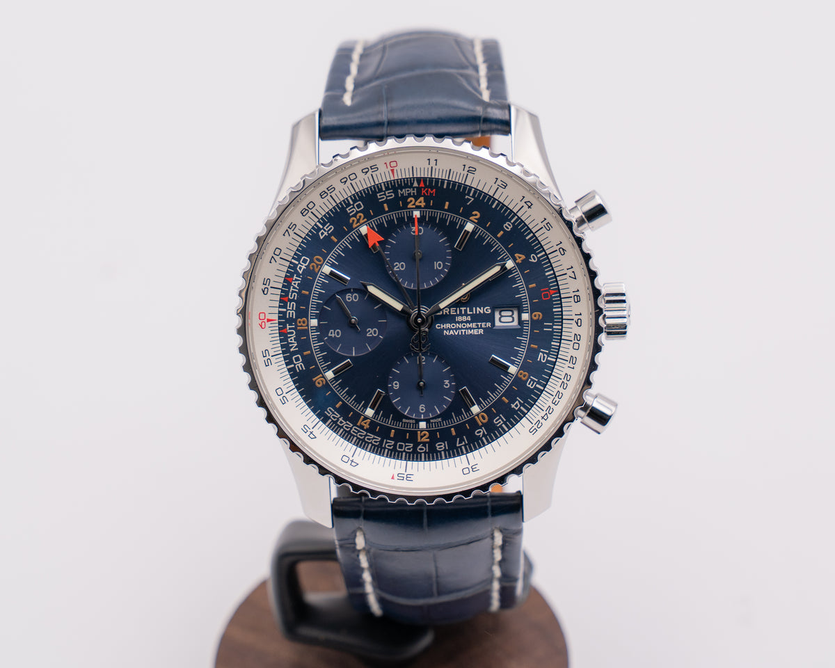 Breitling Navitimer 46mm a24322121c2a1 Chronograph GMT Blue Leather Strap 2019