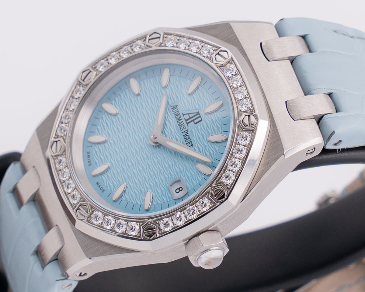 Audemars Piguet 33mm 67601ST.ZZ.D302CR.01 Factory Diamonds on Bezel Blue Dial Quartz