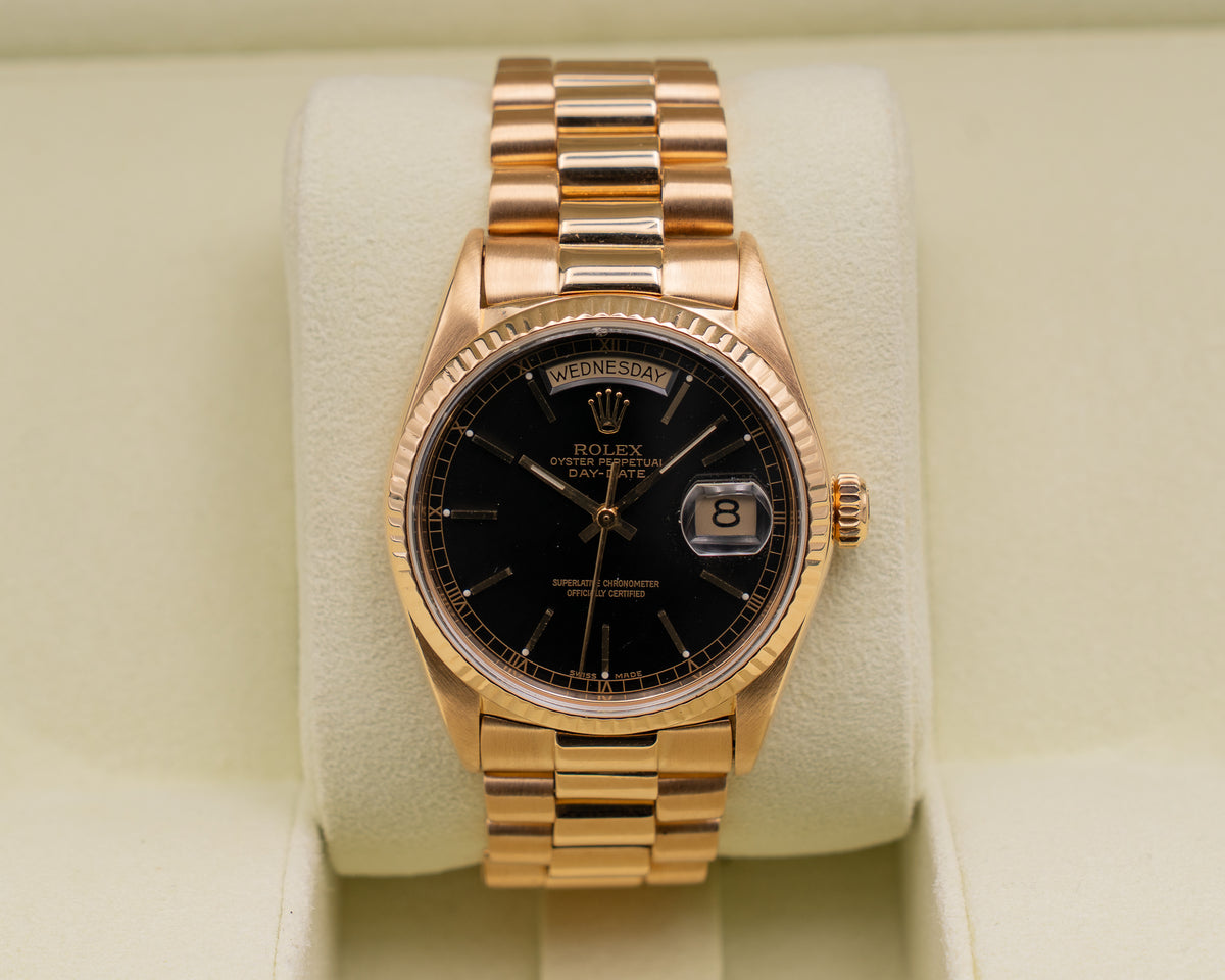 Rolex Day-Date 36mm 18038 Gold With Black Dial 1986