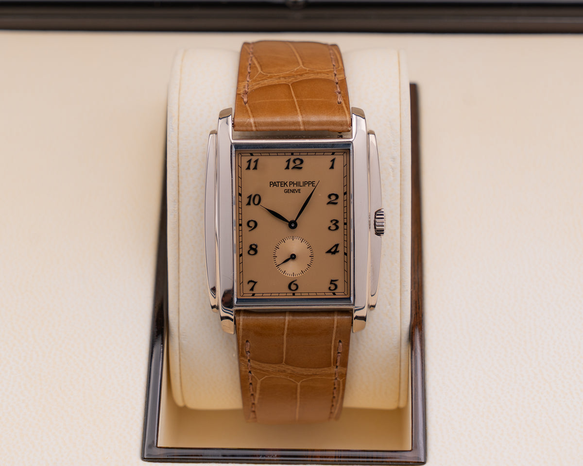 Celebrity Owned  Patek Phillippe 33mm 5124g Gondolo White Gold Brown Leather Strap
