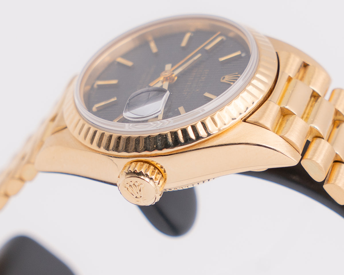 Rolex Datejust 26mm 69178 Yellow Gold Black Tapestry Dial