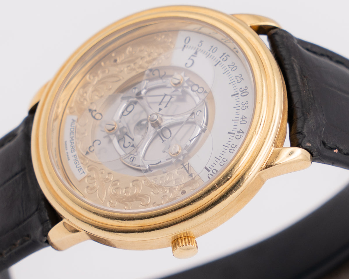 Audemars Piguet Star Wheel 36mm 25720BA Yellow Gold Case Black Leather Strap D Serial