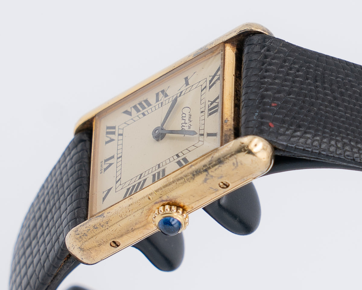 Cartier Argent 24mm 925 Ivory Roman Dial Black Leather