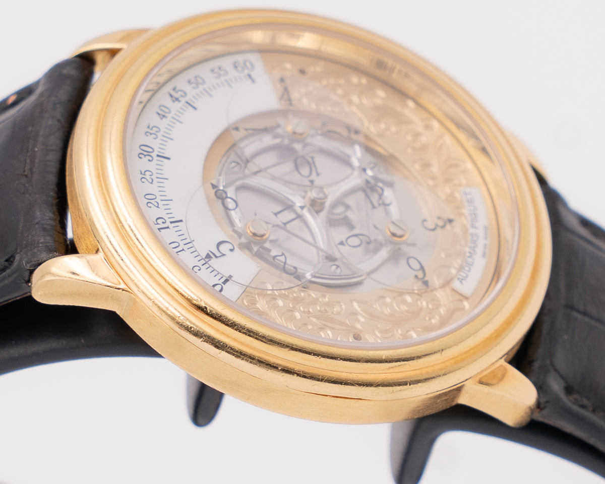 Audemars Piguet Star Wheel 36mm 25720BA Yellow Gold Case Black Leather Strap D Serial