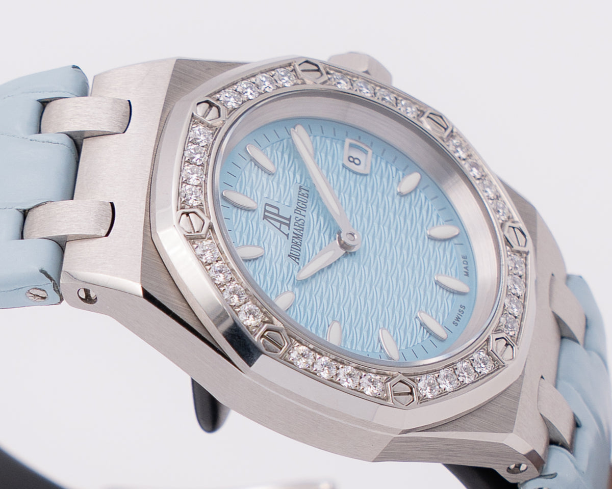 Audemars Piguet 33mm 67601ST.ZZ.D302CR.01 Factory Diamonds on Bezel Blue Dial Quartz