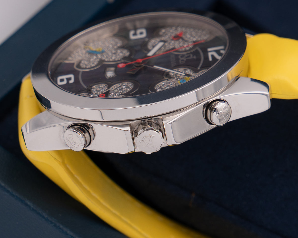 Jacob & Co Five Time Zone Mother of Pearl Diamond Flowers Yellow Strap