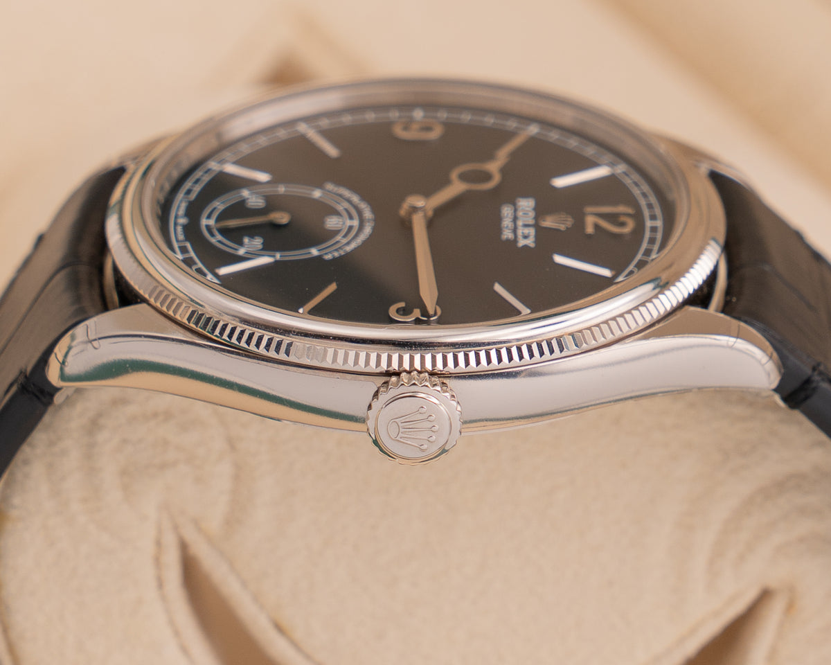 Rolex Cellini 39mm 50529 Dual Time White Gold  Black Dial Alligator Strap 2025