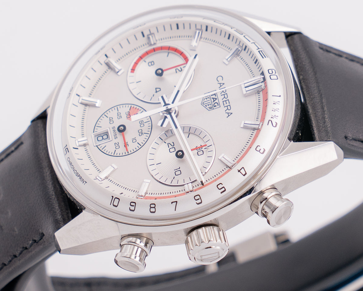 Tag Heuer Carrera Chronosprint X Porsche 42mm CBS2011.FC6529 White Dial Red Accents Black Strap