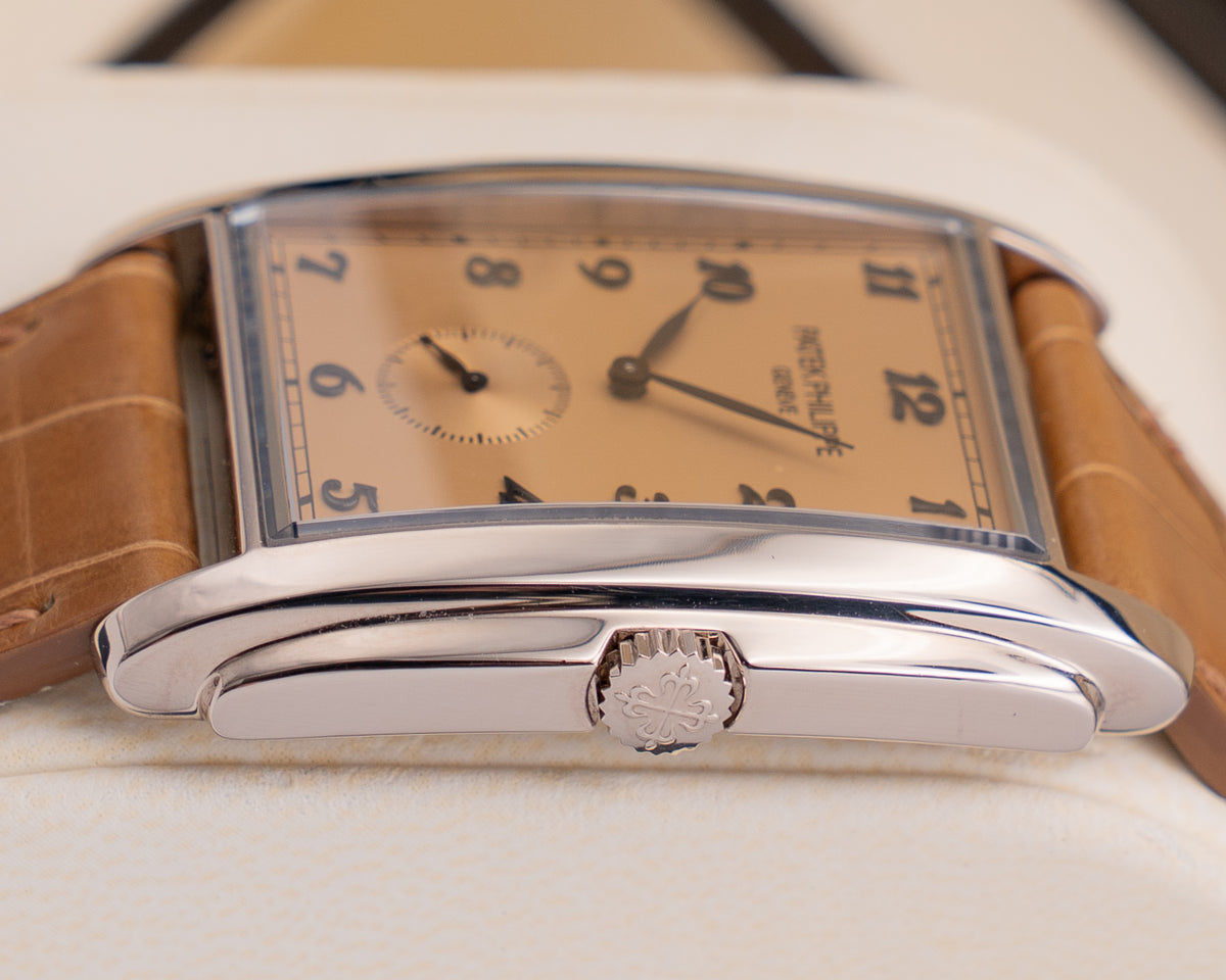 Celebrity Owned  Patek Phillippe 33mm 5124g Gondolo White Gold Brown Leather Strap