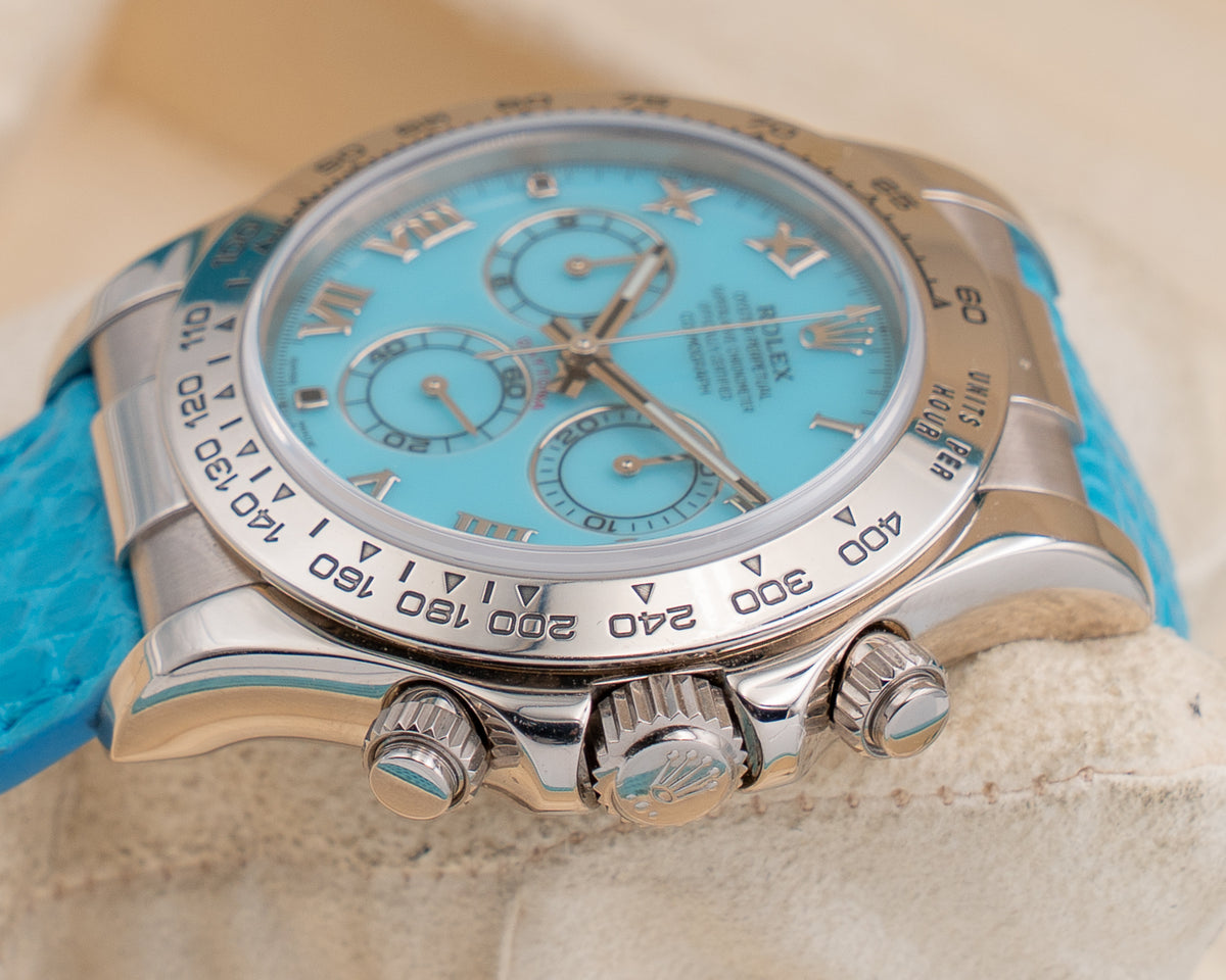 Rolex Daytona 40mm 116519 Beach Turquoise Dial On Blue Lizard  Strap 2001