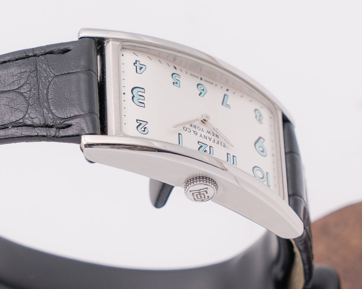 Tiffany & Co East West 25x41mm 37447102 Silver Dial Blue Arabic Hour Markers
