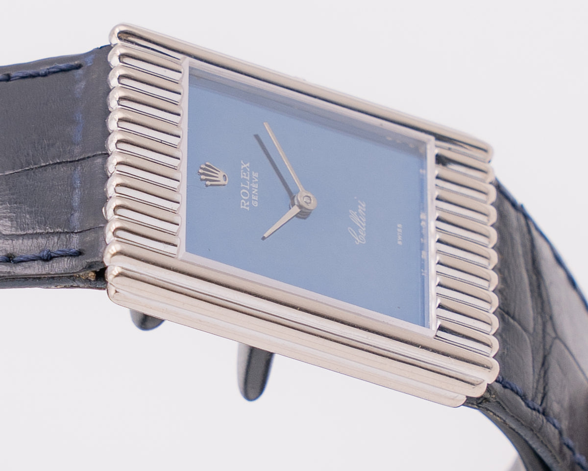 Rolex Cellini 4016 Blue Mirror Dial Unique Rib-finished case