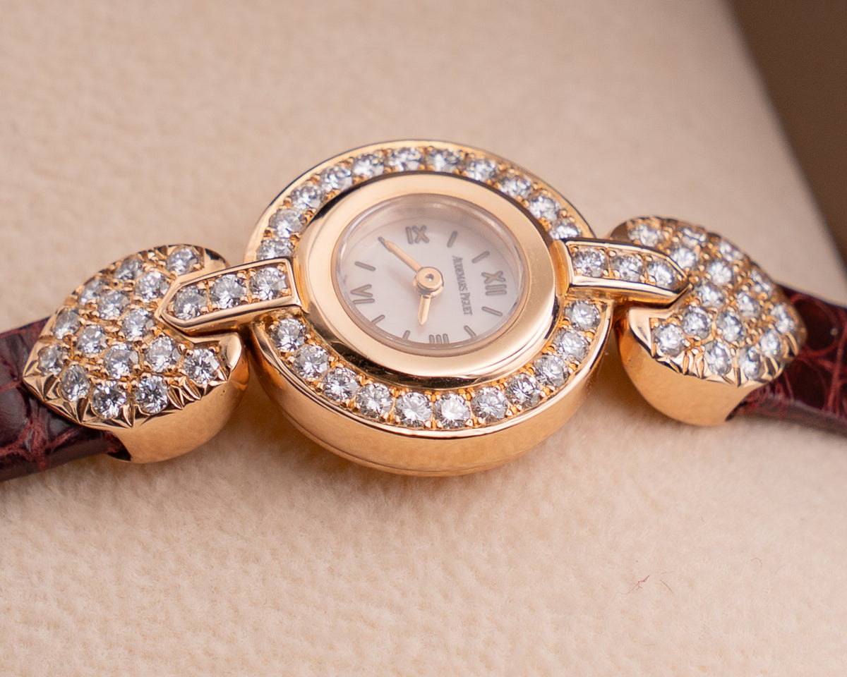 Audemars Piguet Quartz Ladies Diamonds 67118or/z/0009/01 Brown Leather strap