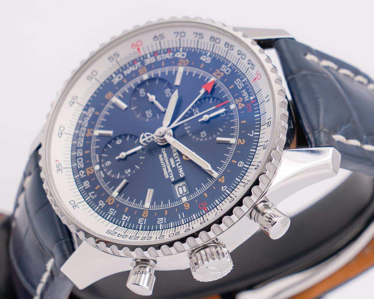 Breitling Navitimer 46mm a24322121c2a1 Chronograph GMT Blue Leather Strap 2019