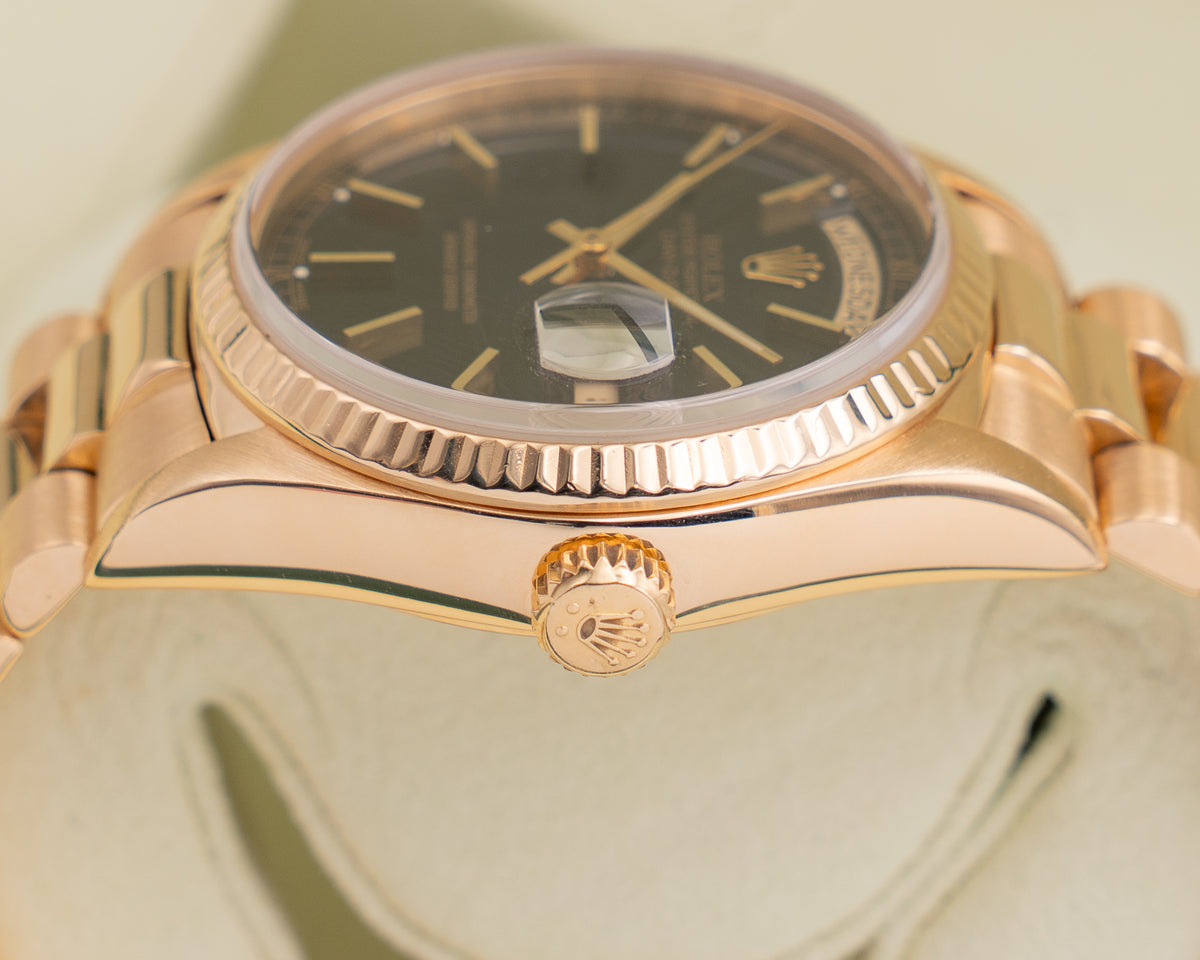 Rolex Day-Date 36mm 18038 Gold With Black Dial 1986