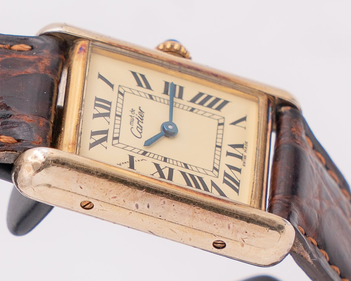 Cartier Argent 24mm 925 Ivory Roman Dial Black Leather