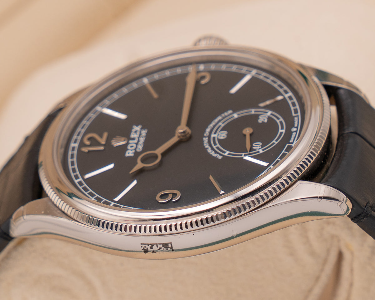 Rolex Cellini 39mm 50529 Dual Time White Gold  Black Dial Alligator Strap 2025
