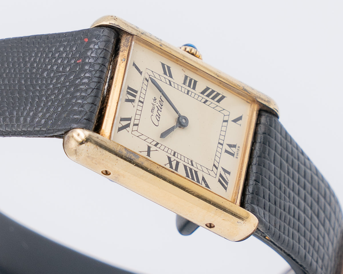 Cartier Argent 24mm 925 Ivory Roman Dial Black Leather