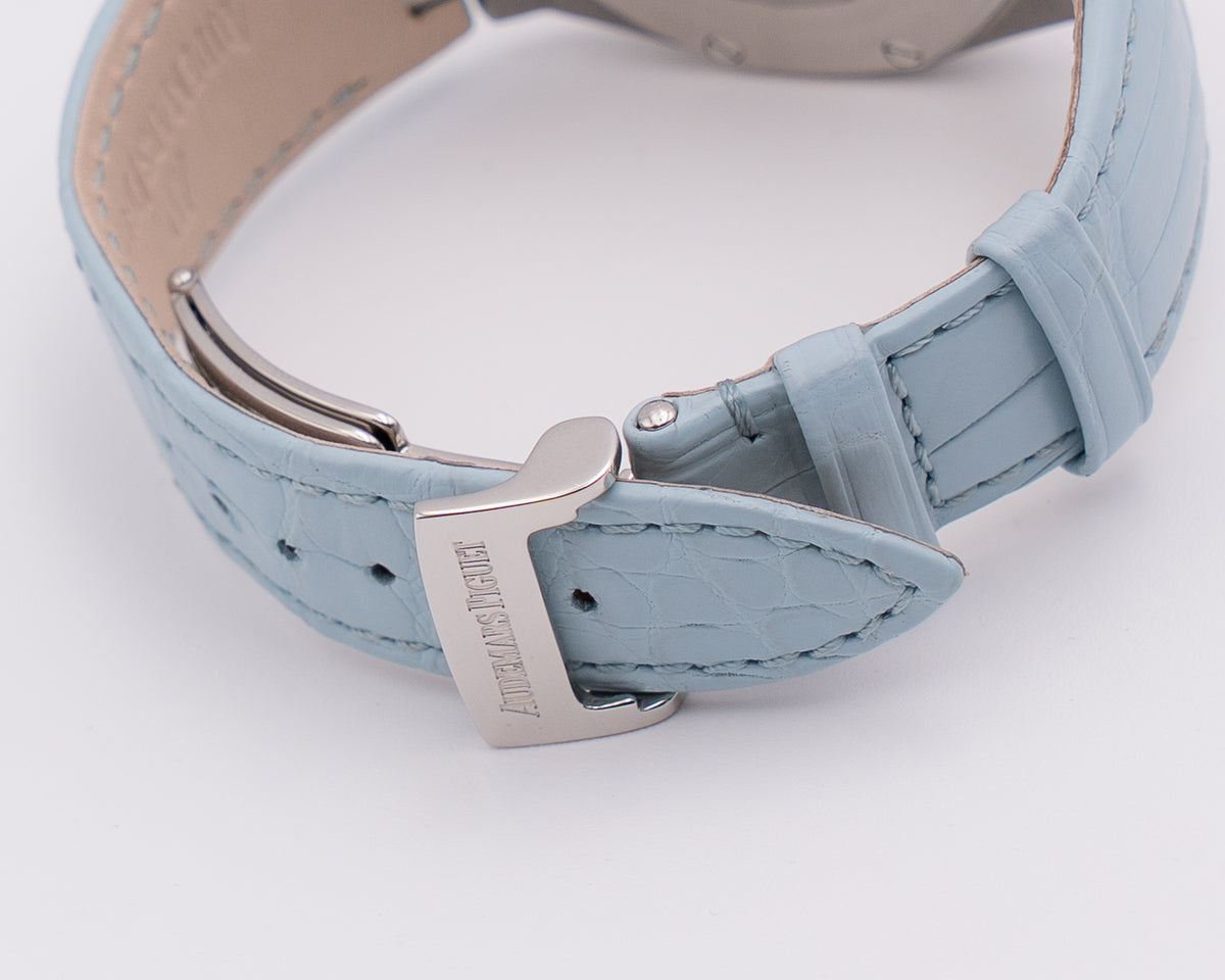Audemars Piguet 33mm 67601ST.ZZ.D302CR.01 Factory Diamonds on Bezel Blue Dial Quartz