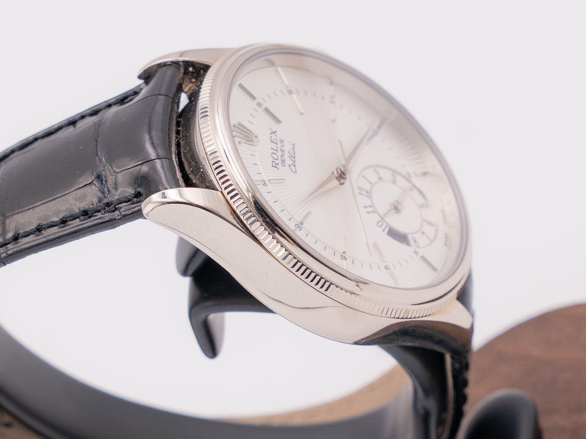 Rolex Cellini 39mm 50529 Dual Time White Dial Black Alligator Strap 2014