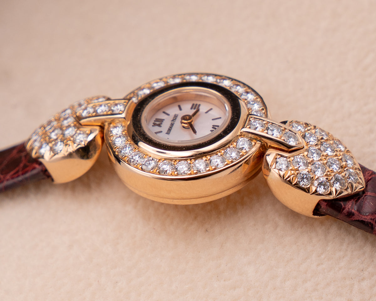 Audemars Piguet Quartz Ladies Diamonds 67118or/z/0009/01 Brown Leather strap