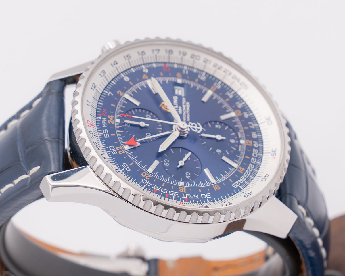 Breitling Navitimer 46mm a24322121c2a1 Chronograph GMT Blue Leather Strap 2019
