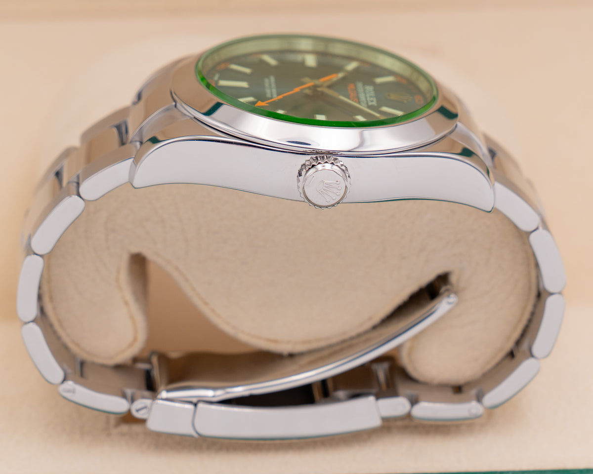 Rolex Milgauss 40mm 116400GV Green Crystal Blue Dial 2019