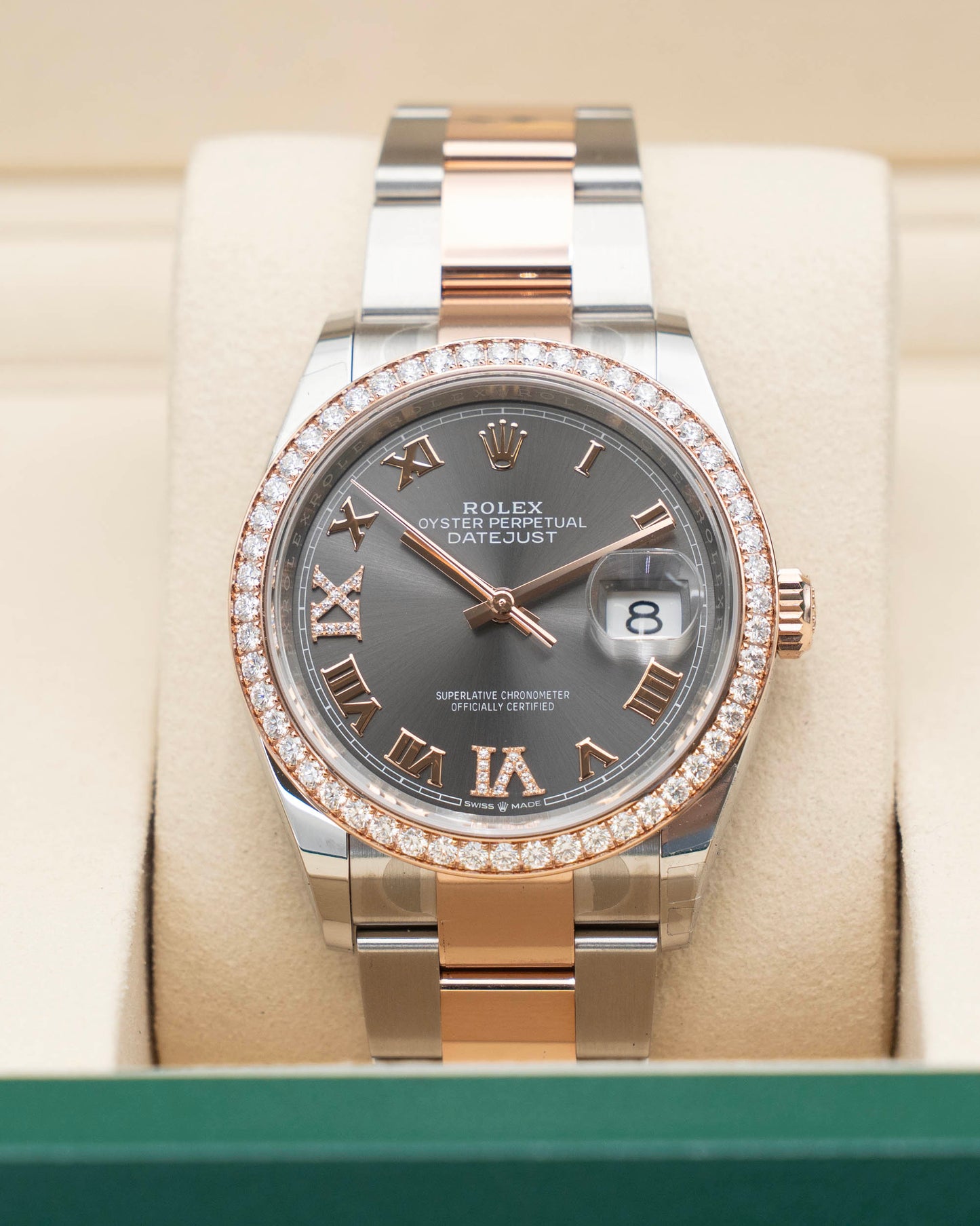 Rolex Datejust 36mm 126281RBR Two Tone Rose Gold Diamond Bezel and Roman Numerals 2025