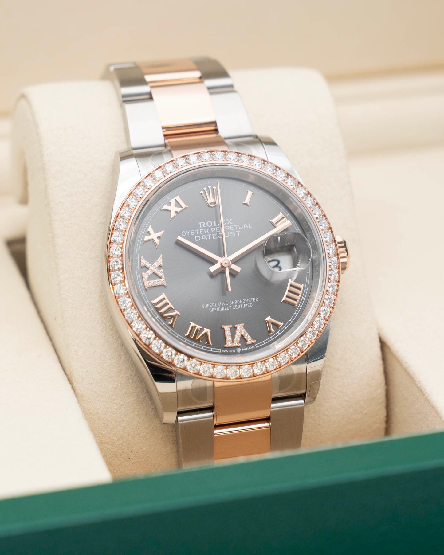 Rolex Datejust 36mm 126281RBR Two Tone Rose Gold Diamond Bezel and Roman Numerals 2025