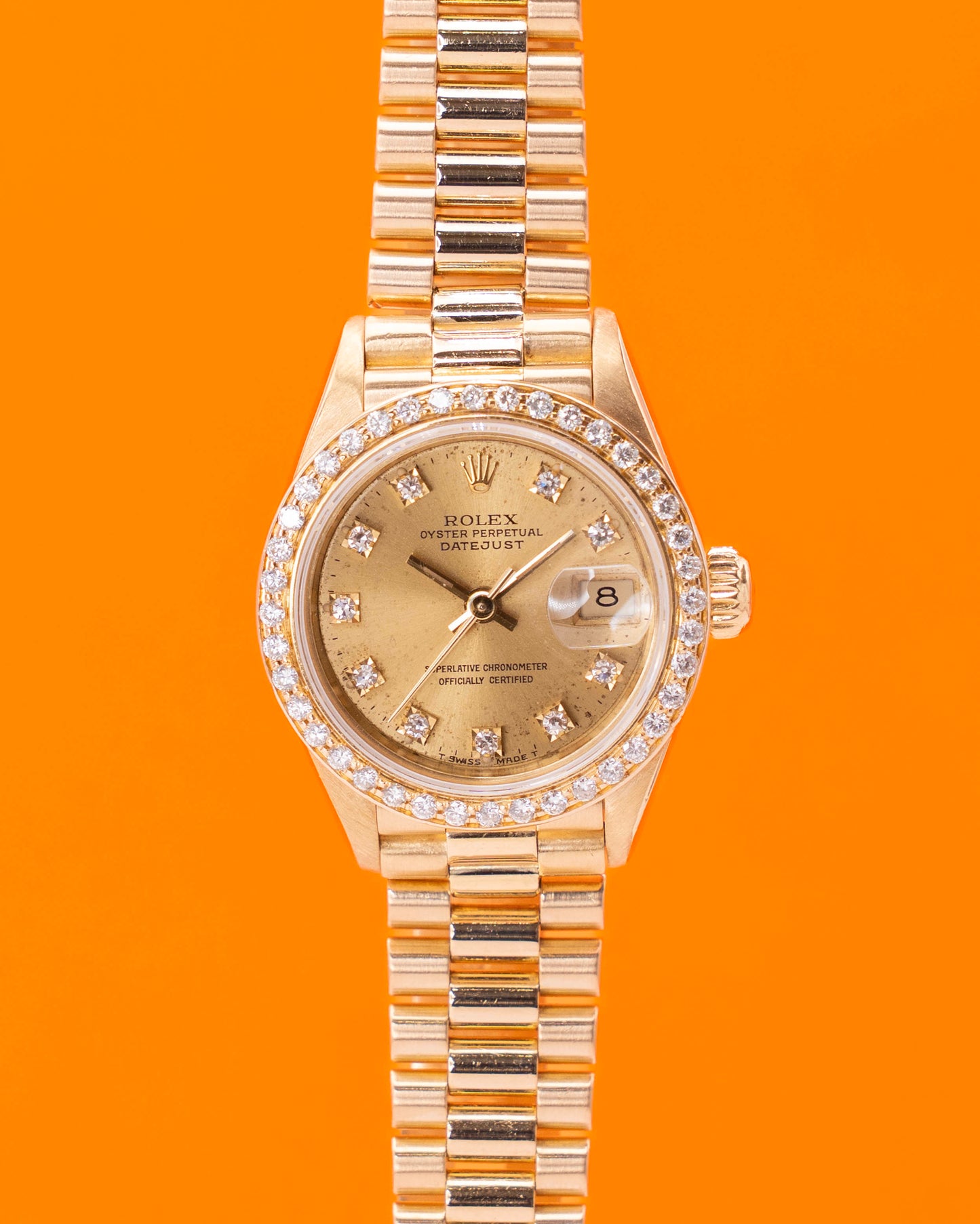Rolex Datejust 26mm 69178 Yellow Gold Diamond Dial Diamond Bezel Presidential Bracelet