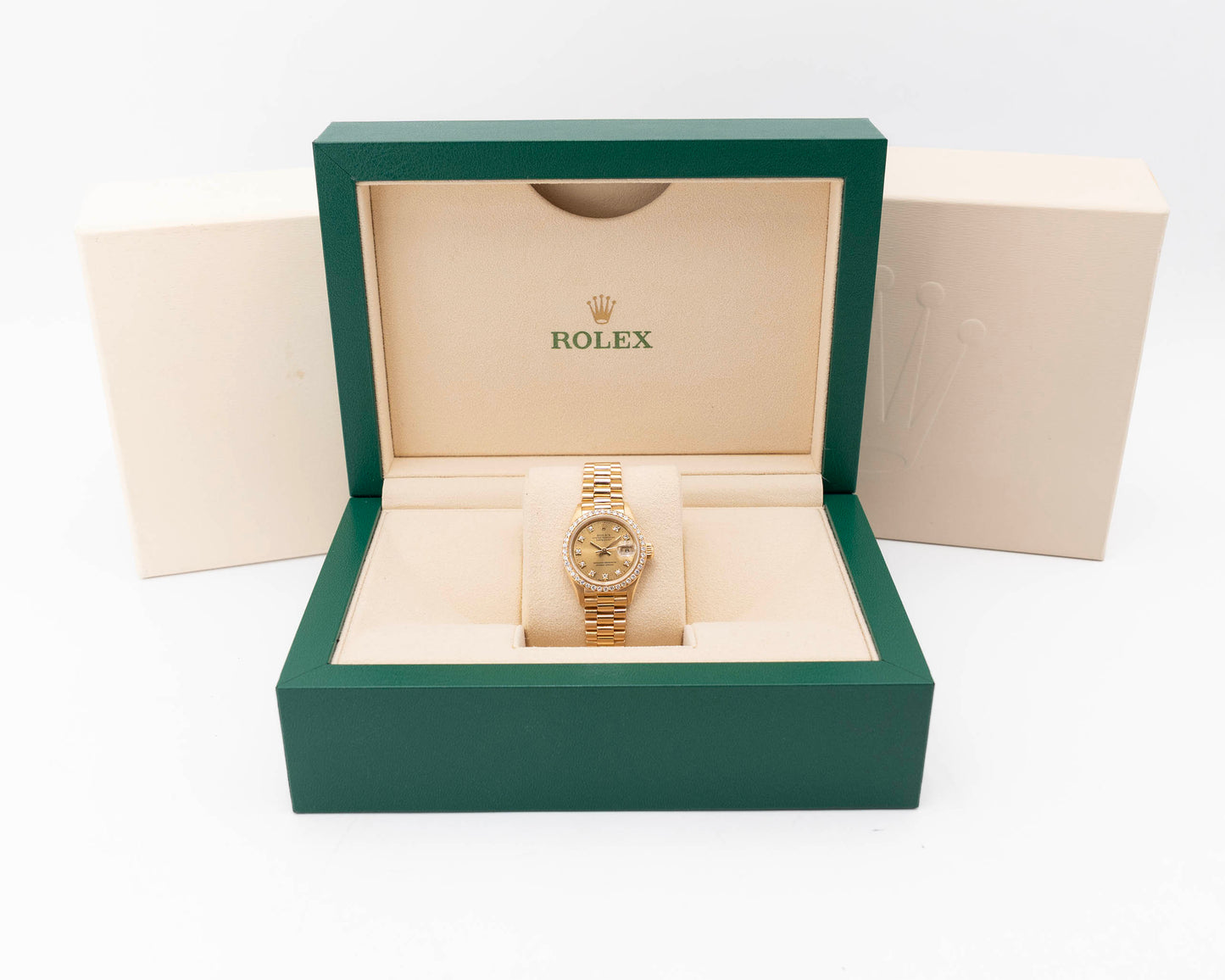 Rolex Datejust 26mm 69178 Yellow Gold Diamond Dial Diamond Bezel Presidential Bracelet