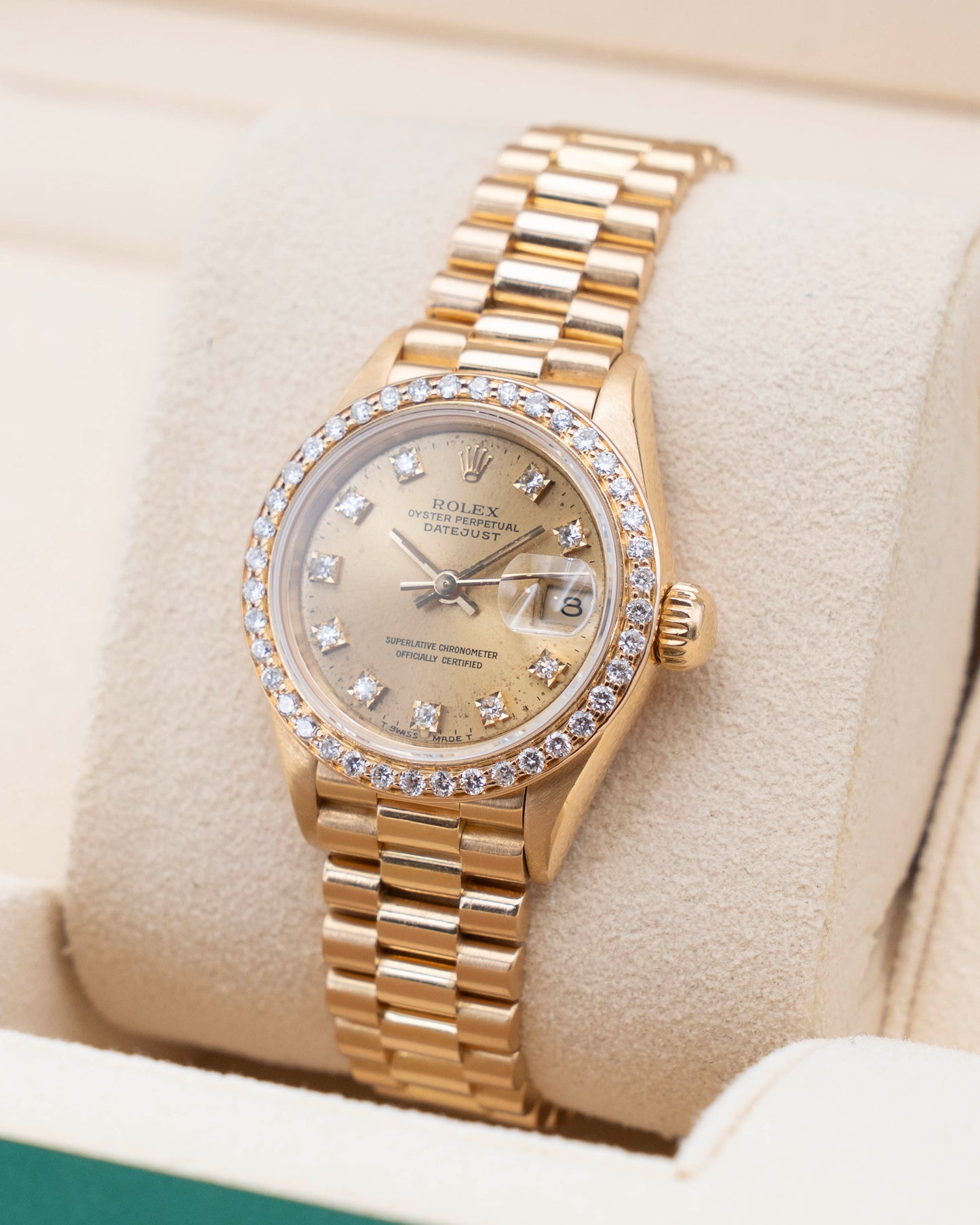Rolex Datejust 26mm 69178 Yellow Gold Diamond Dial Diamond Bezel Presidential Bracelet