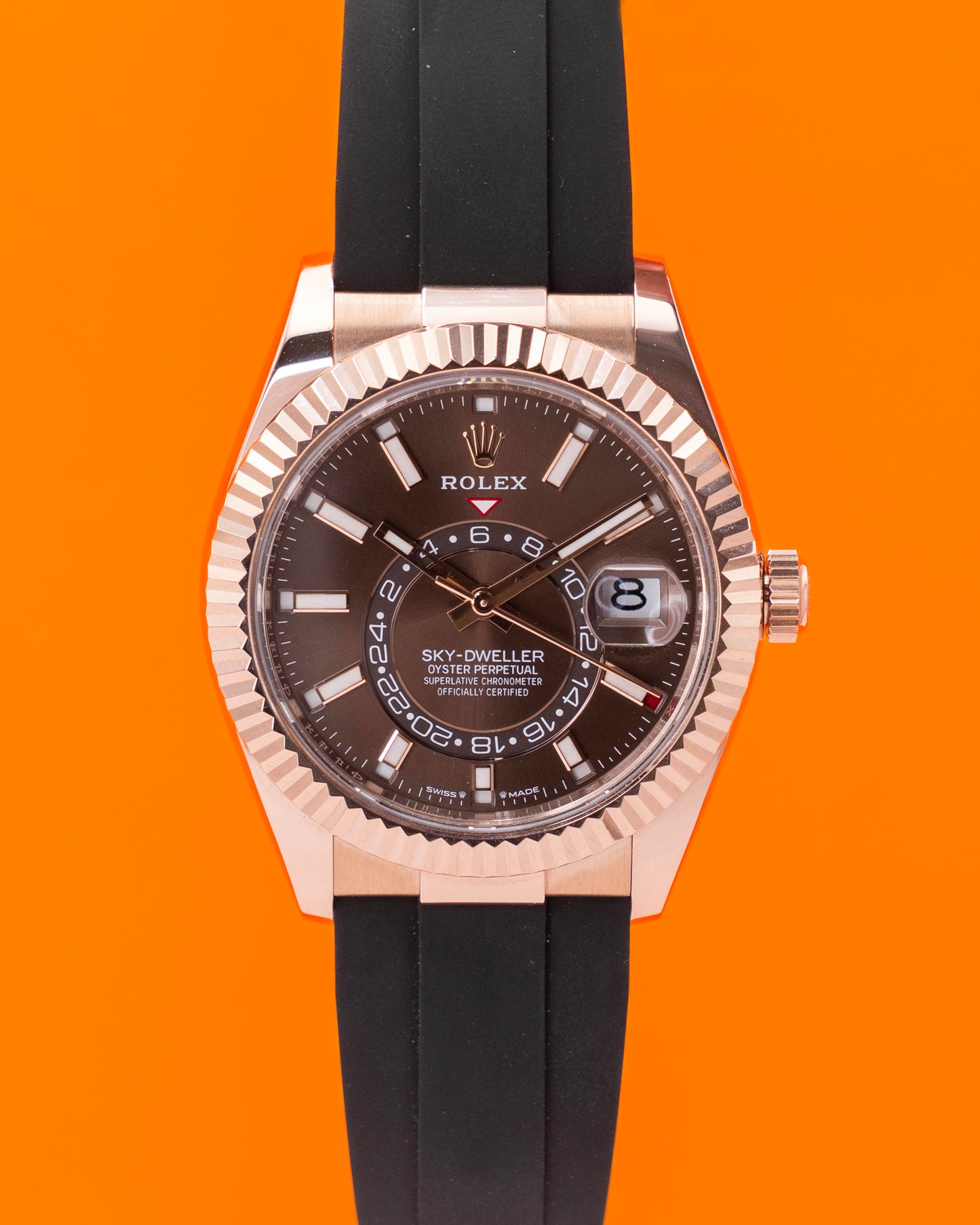 Rolex Skydweller 42mm 336235 Rose Gold Chocolate Dial Oyster Flex