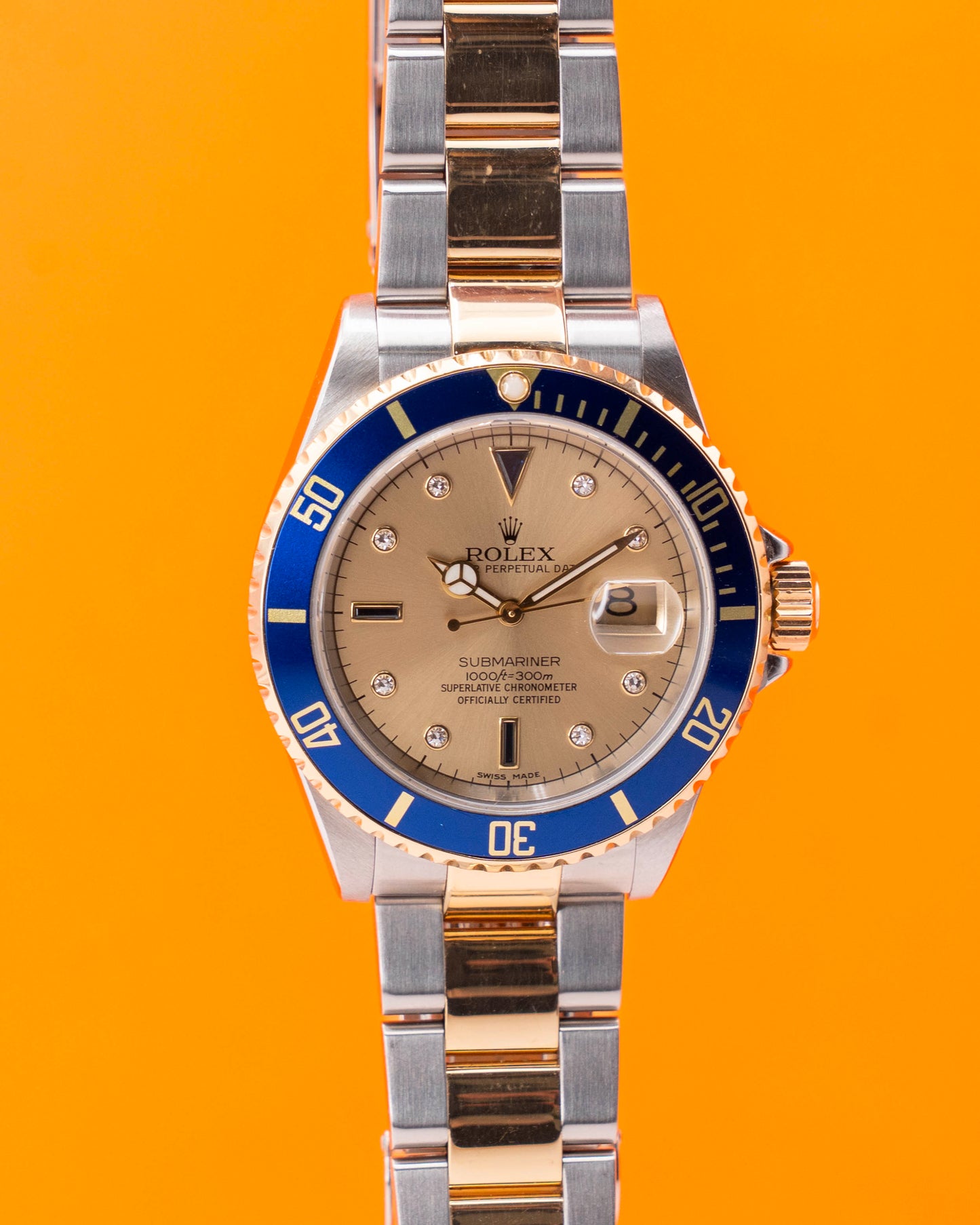 Rolex Submariner Date 40mm 16613LB Bluesy Champagne Serti Dial