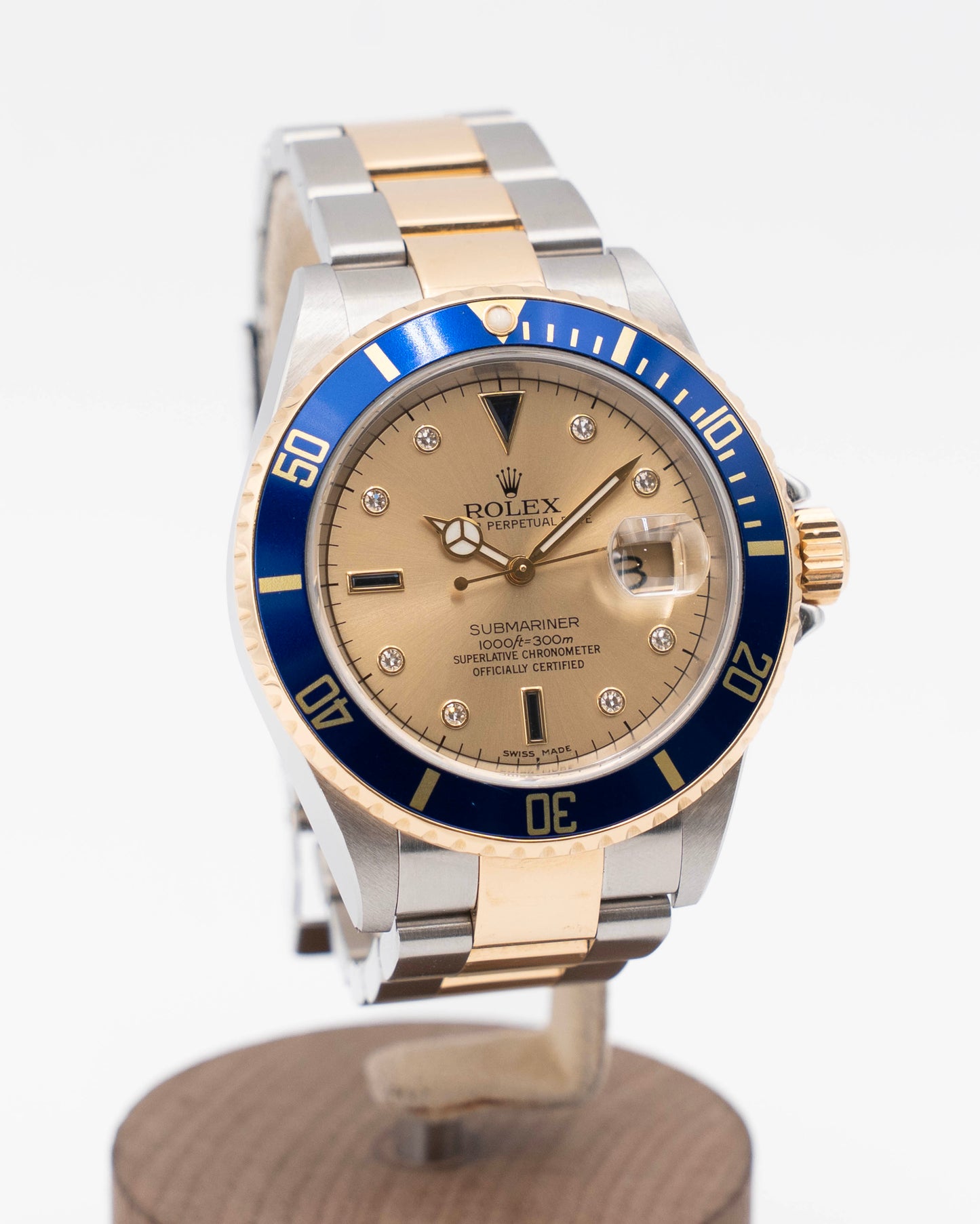 Rolex Submariner Date 40mm 16613LB Bluesy Champagne Serti Dial