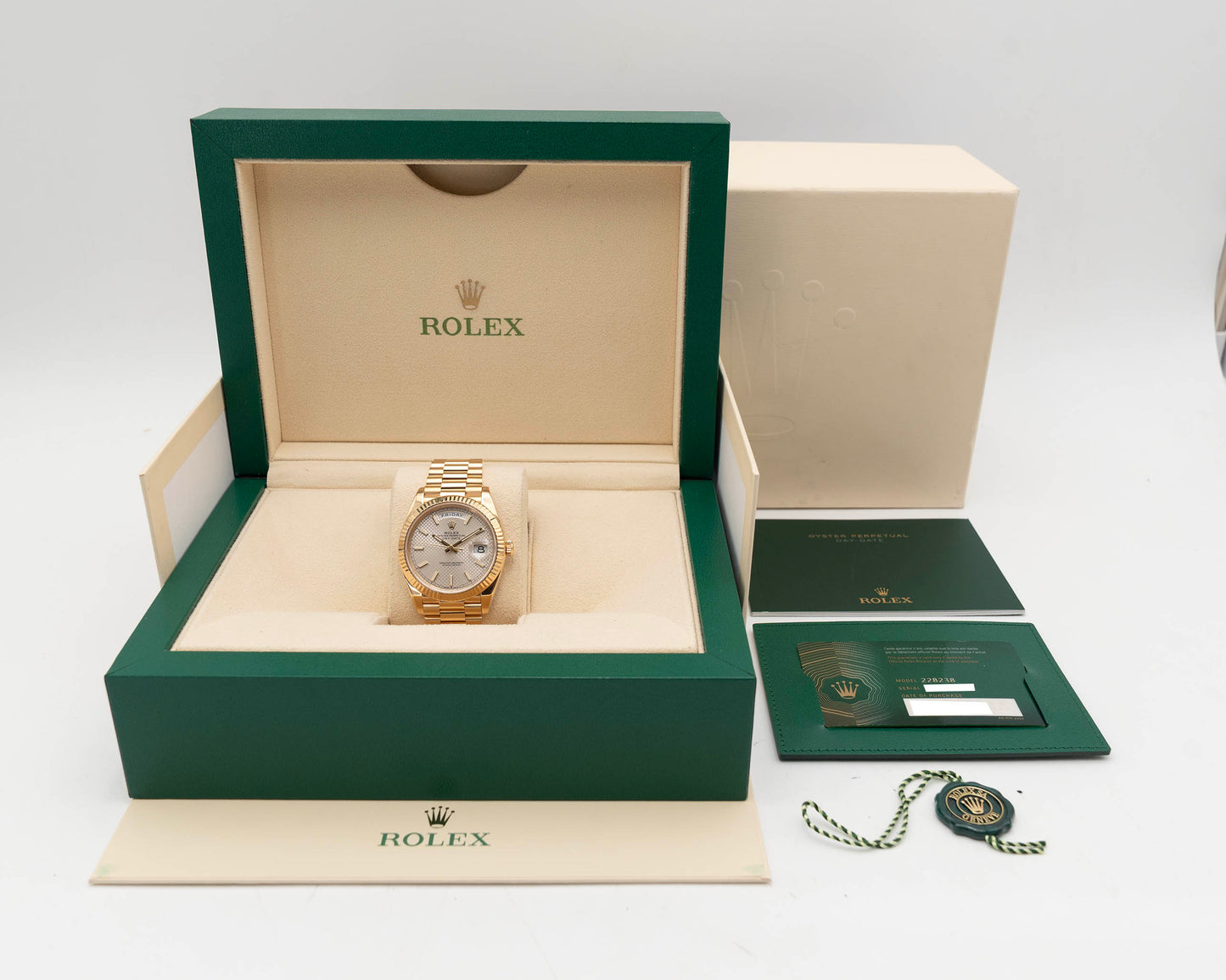 Rolex DayDate 40mm 228238 Yellow Gold White Index Dial 2021