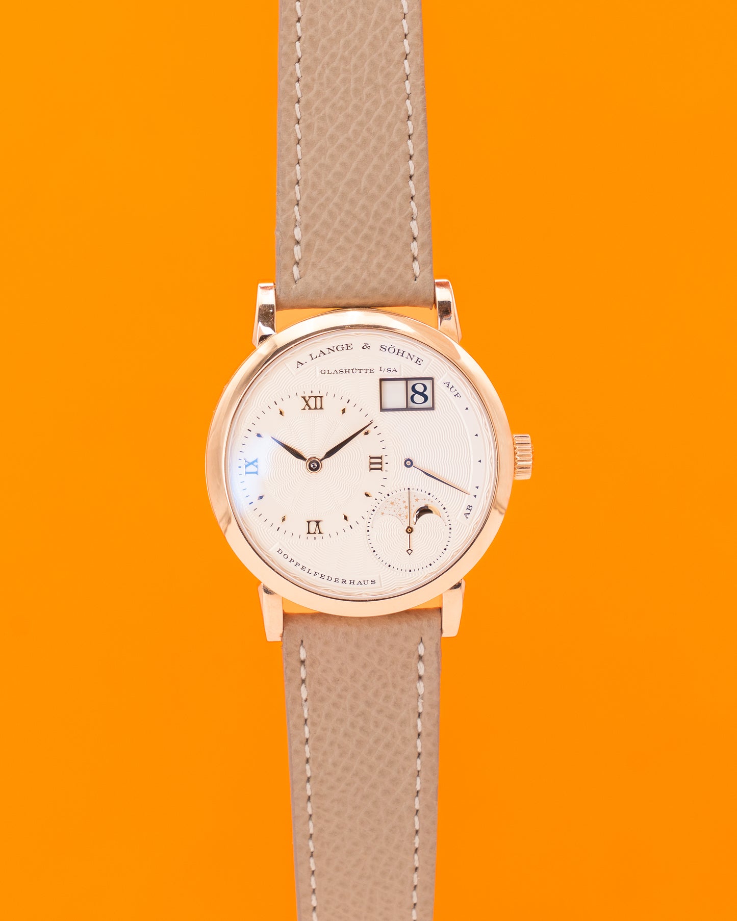 A. Lange & Söhne 36.8mm 182.030 Rose Gold White Dial Moonphase Little Lange 1