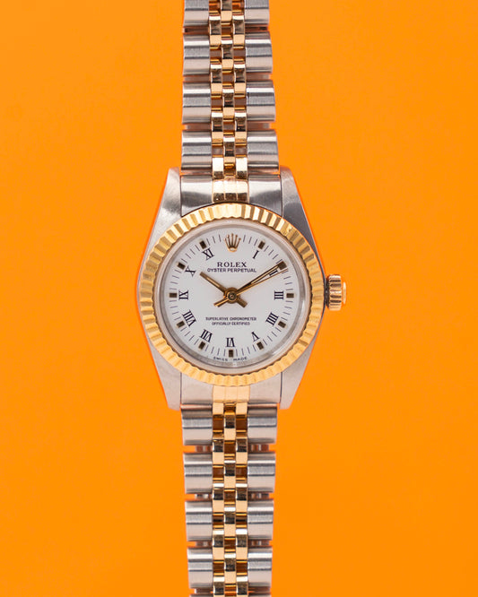 Rolex Oyster Perpetual 76193 26mm White Roman Dial With papers 2000