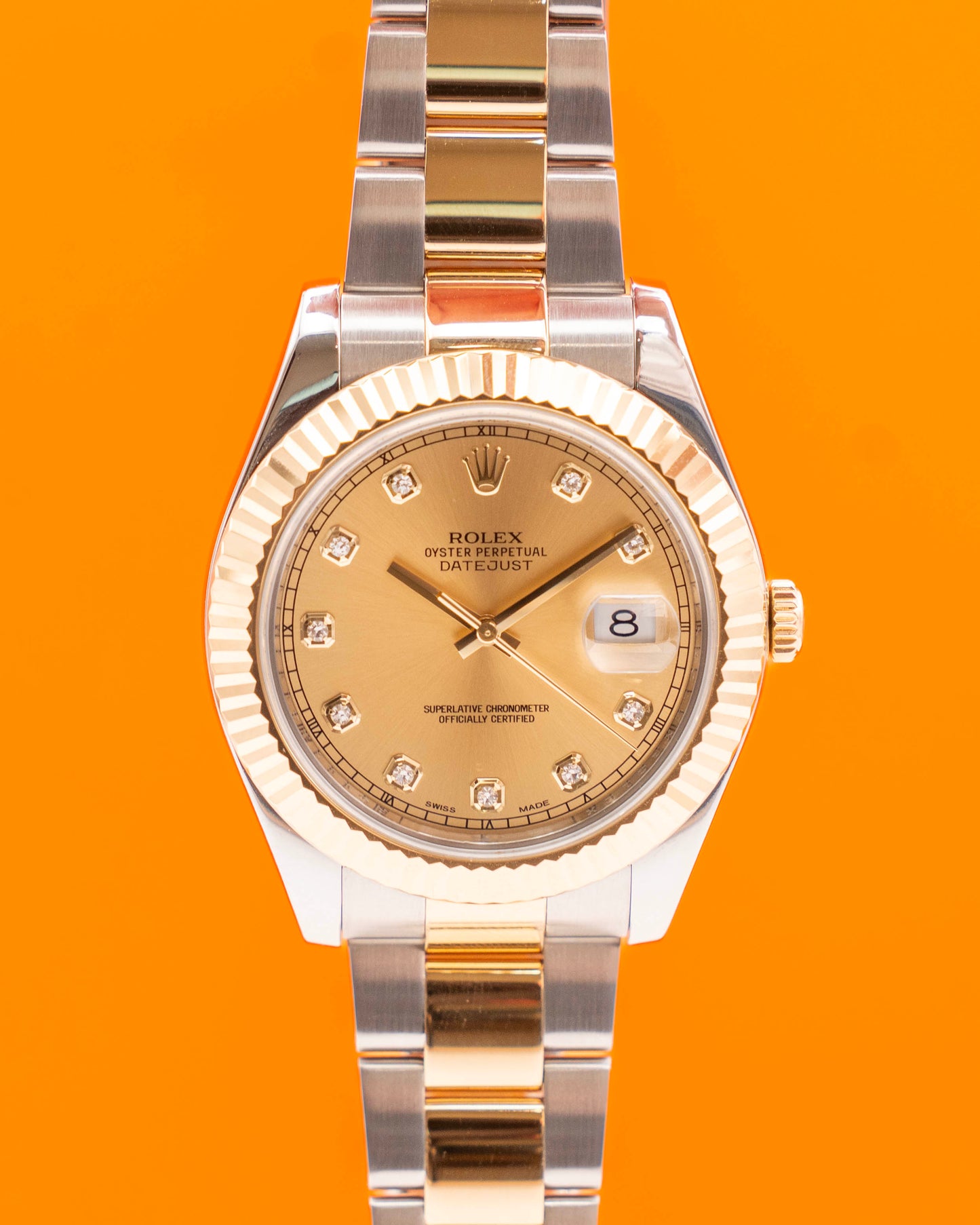 Rolex Datejust II 41mm 116333 Champagne Diamond Dial Two Tone Yellow Gold