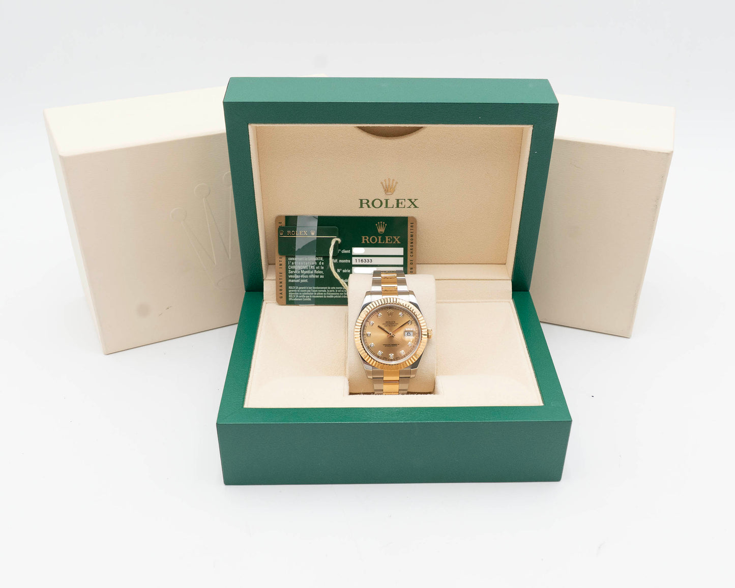 Rolex Datejust II 41mm 116333 Champagne Diamond Dial Two Tone Yellow Gold