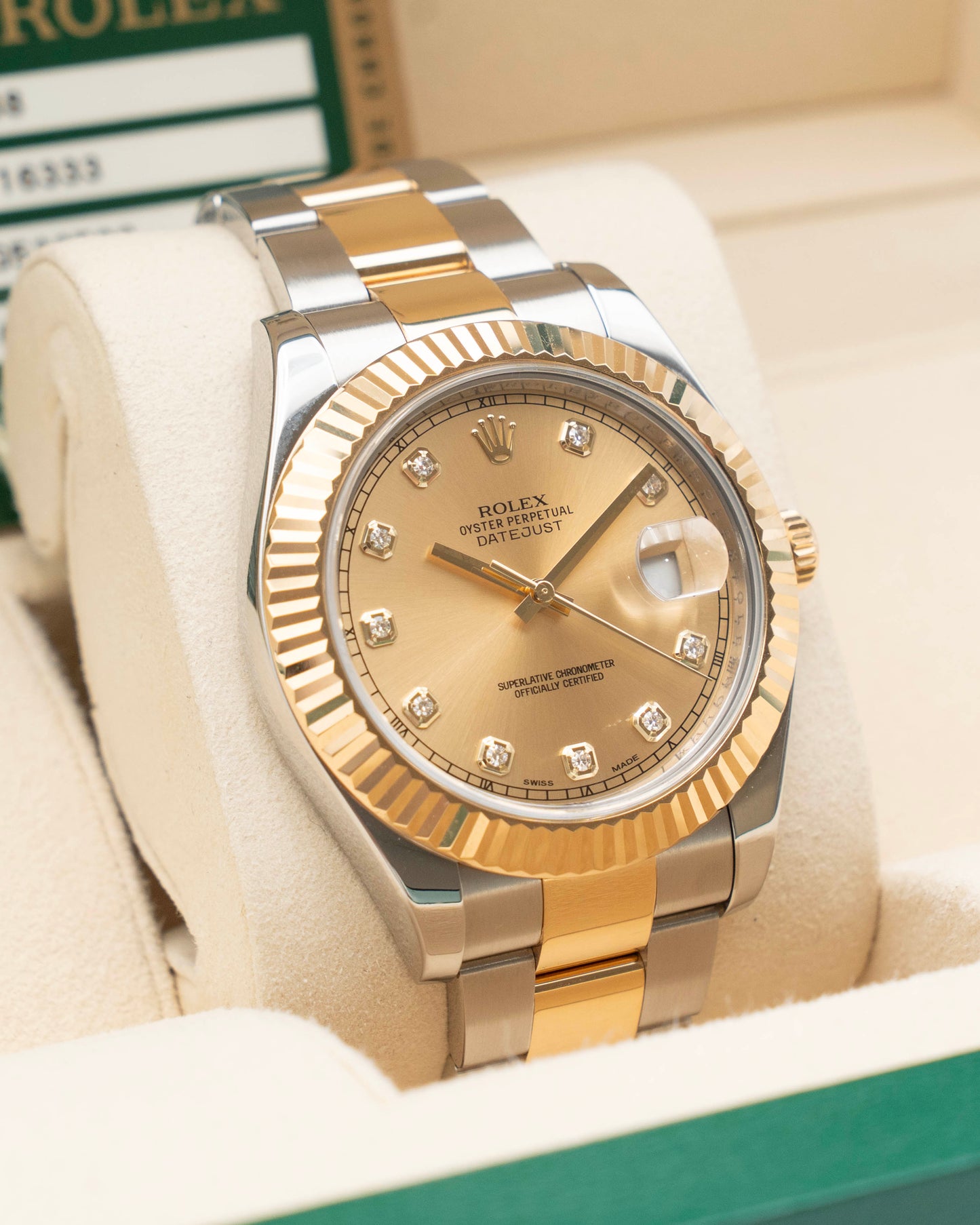Rolex Datejust II 41mm 116333 Champagne Diamond Dial Two Tone Yellow Gold