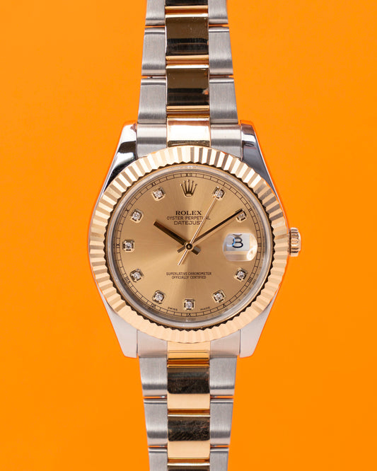Rolex Datejust II 41mm 116333 Champagne Diamond Dial Two Tone Yellow Gold 2010
