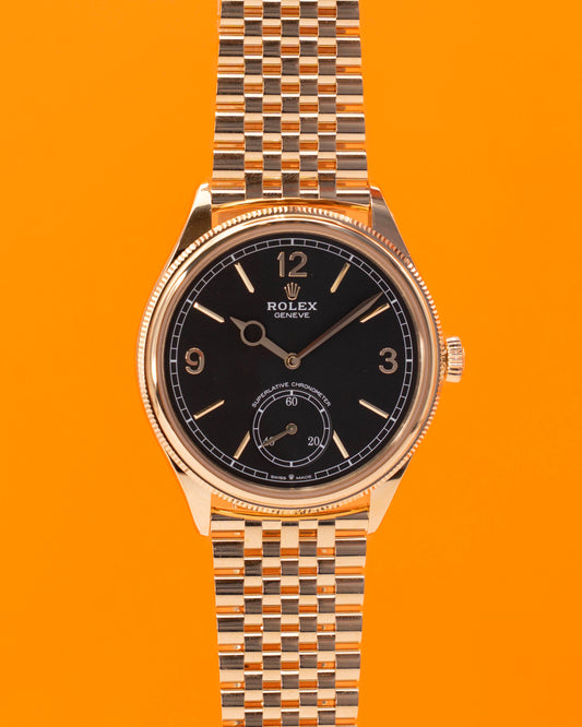 Rolex 1908 39mm 52508 Yellow Gold Black Dial on Bracelet 2026