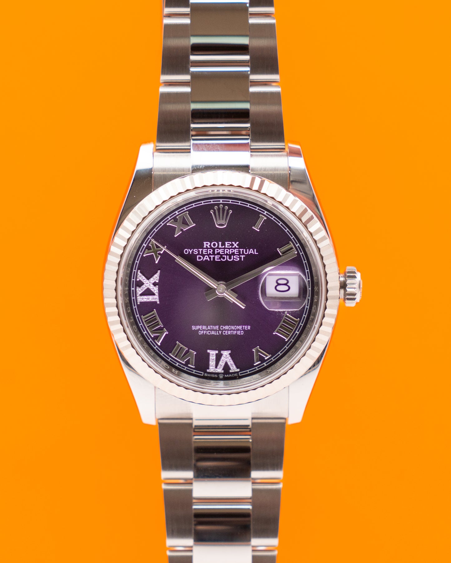 Rolex Datejust 36mm 126234 Purple Diamond Roman Numerals Fluted Oyster 2026