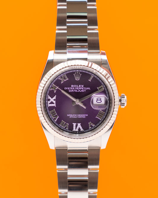 Rolex Datejust 36mm 126234 Purple Diamond Roman Numerals Fluted Oyster 2026