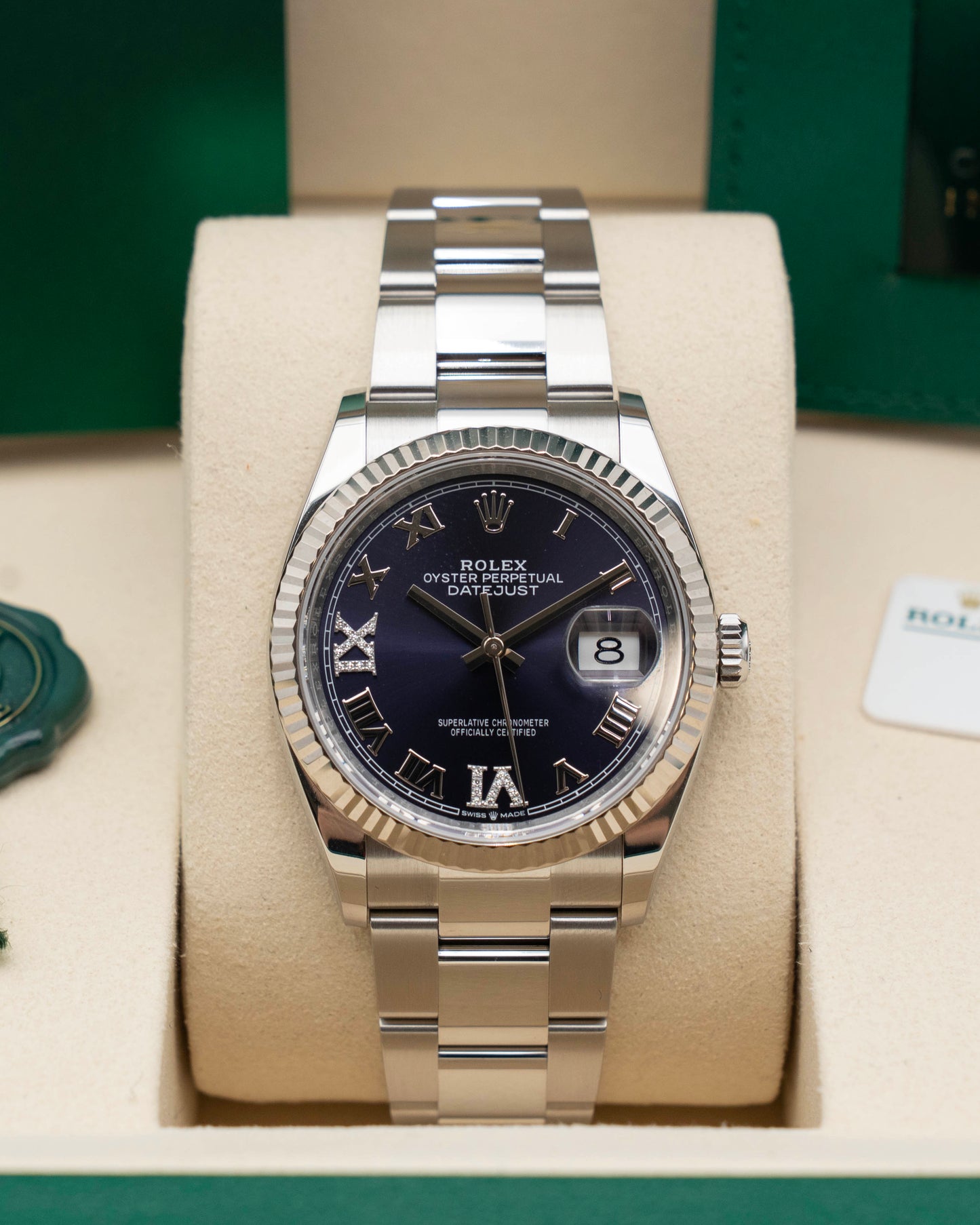 Rolex Datejust 36mm 126234 Purple Diamond Roman Numerals Fluted Oyster 2026
