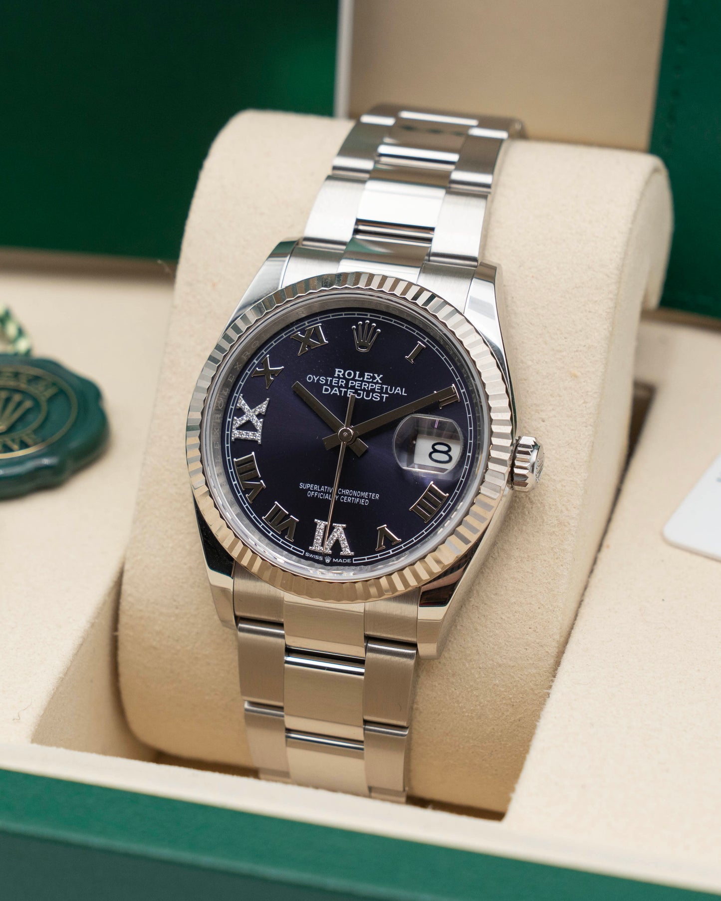 Rolex Datejust 36mm 126234 Purple Diamond Roman Numerals Fluted Oyster 2026